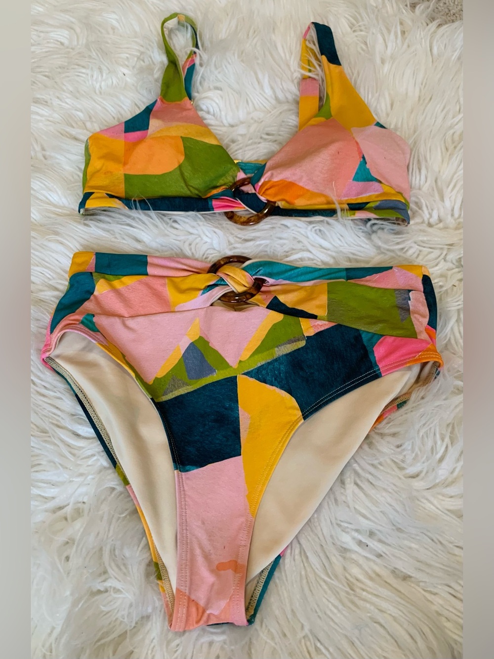 Beach Joy Bikini Swimsuit Set Pink Multicolor Size Medium